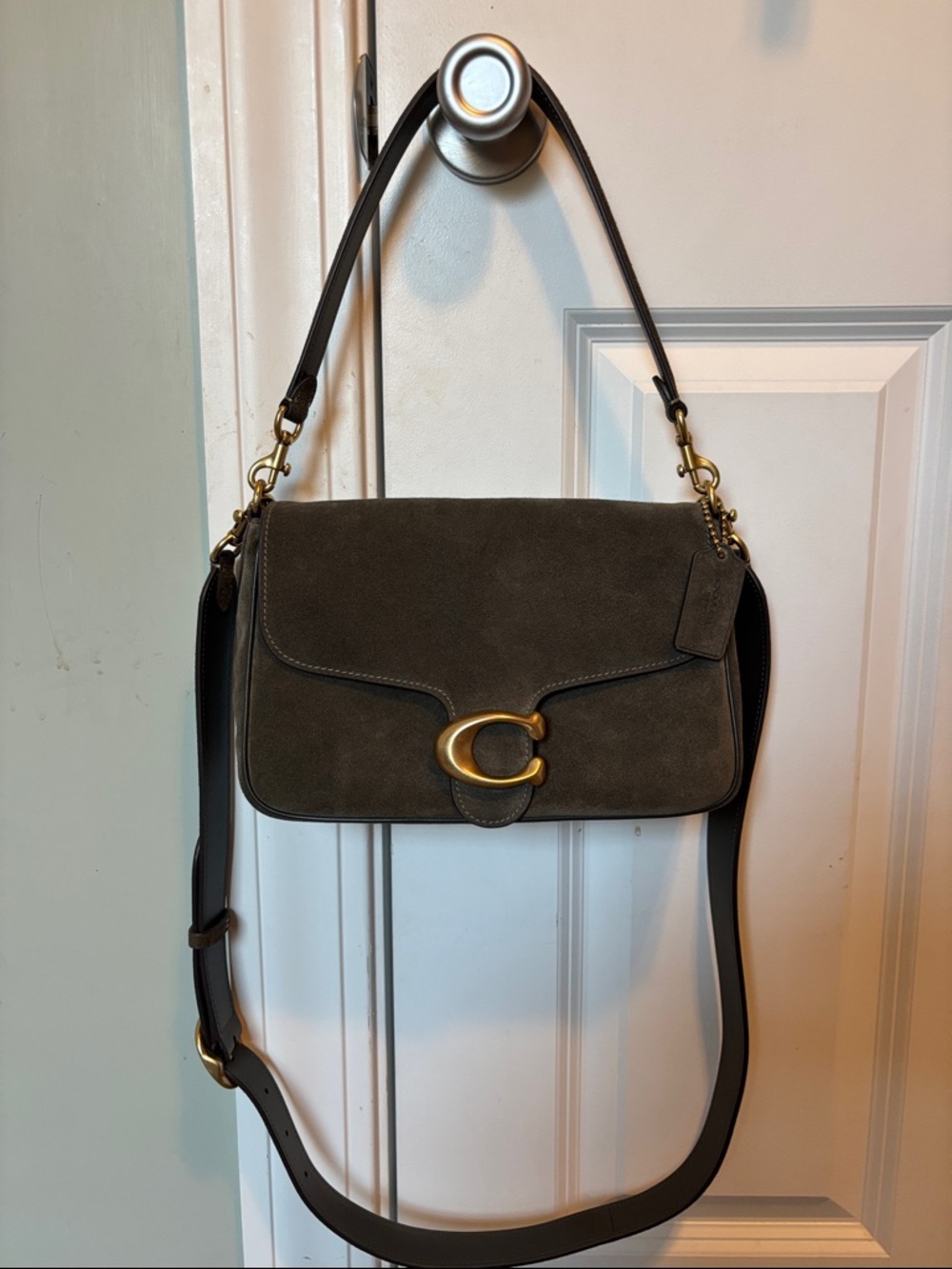 Coach Soft Tabby Olive Suede Shoulder Bag - Picture 2 of 15